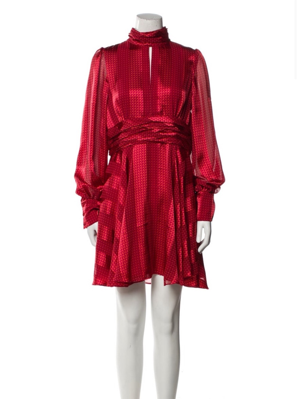 Alexis- Red Polka Dot Long-Sleeve A-Line Mini Dress- Size XL